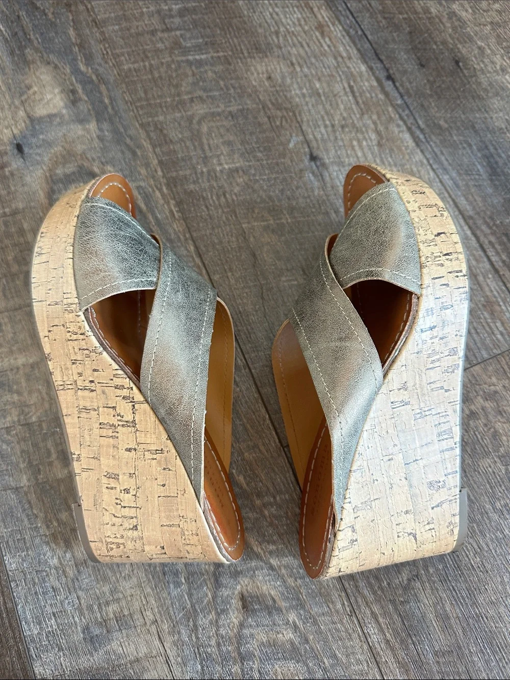 Sonoma Metallic Bronze Crisscross Cork Wedge Sandals